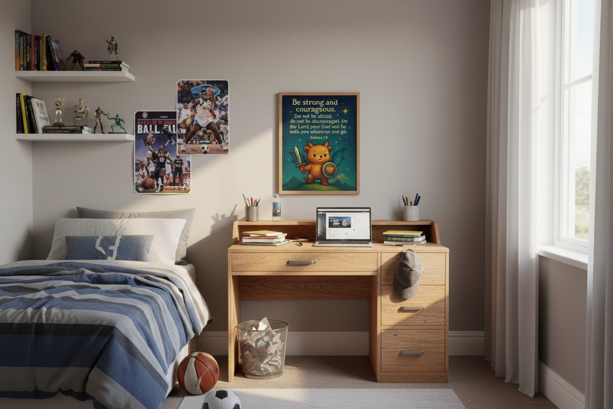 Joshua 1:9 Bear-Dragon Warrior Wall Art (8x10) – Be Strong and Courageous – Christian Kids Decor