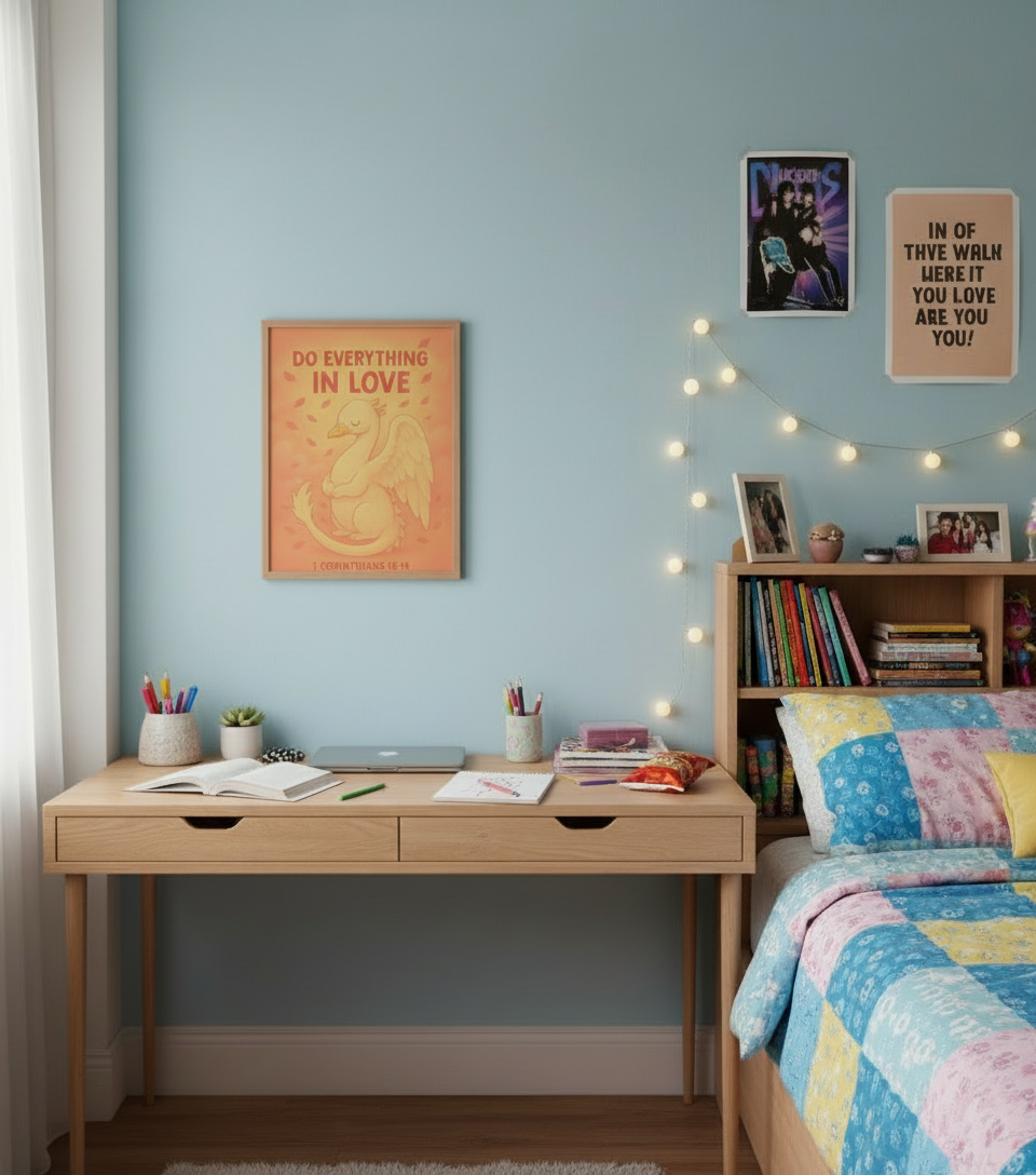 1 Corinthians 16:14 Goose-Dragon Wall Art (8x10) – Do Everything in Love – Christian Kids Decor