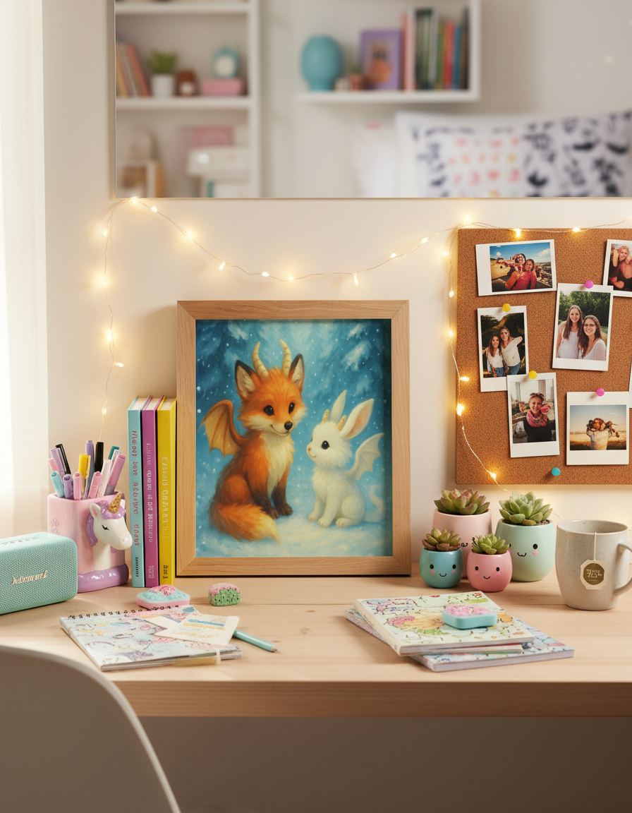 Forest Friends Dragon Wall Art – Whimsical Woodland Fantasy Print