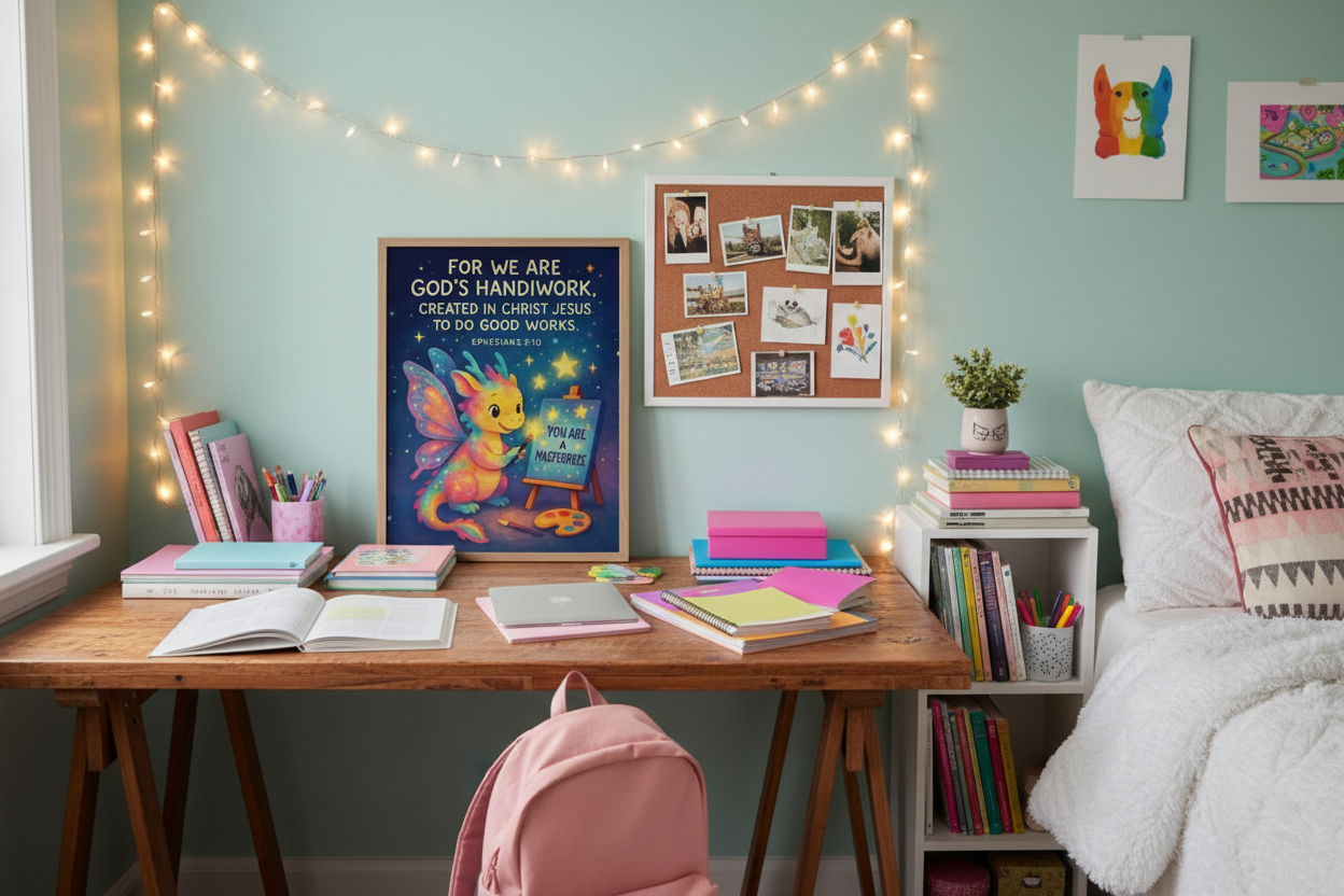 Ephesians 2:10 Dragon Wall Art (8x10) – God’s Handiwork – “You Are a Masterpiece” Christian Kids Print