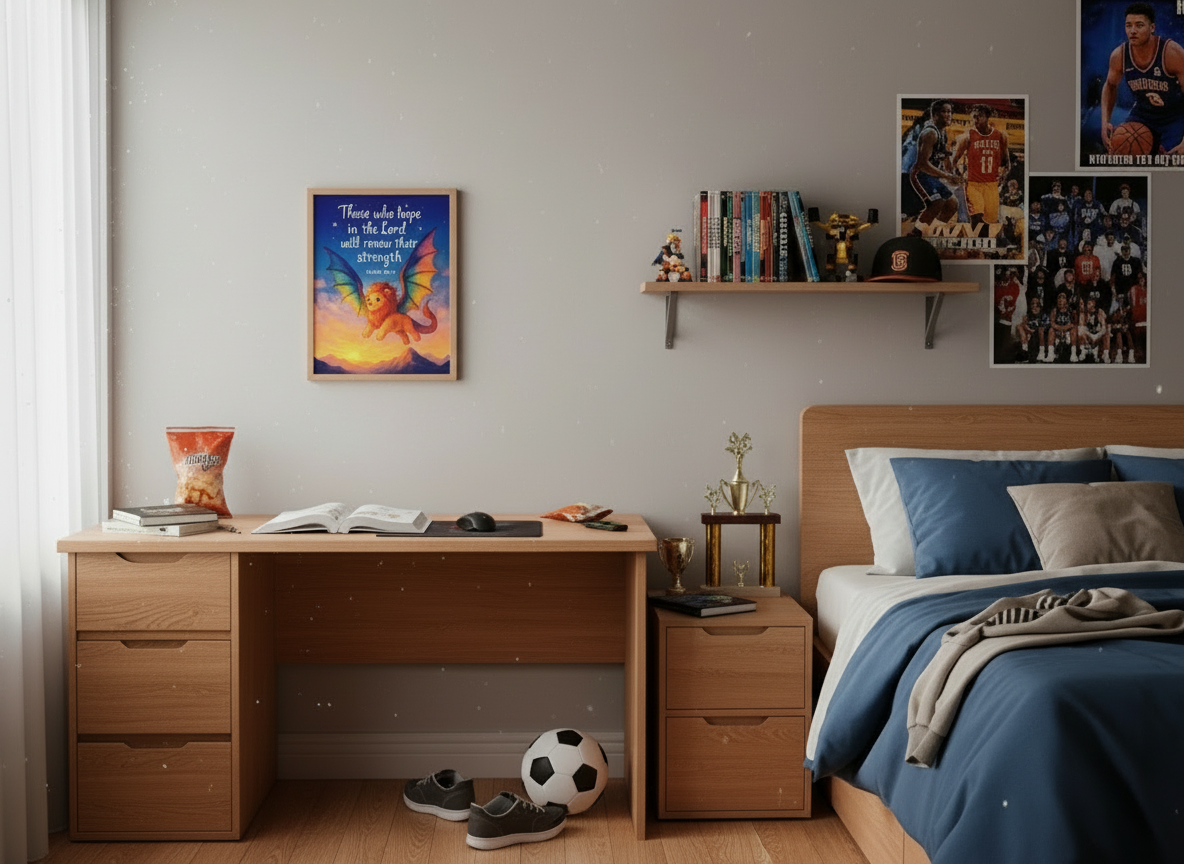 Isaiah 40:31 Lion-Dragon Wall Art (8x10) – Those Who Hope in the Lord – Christian Kids Decor