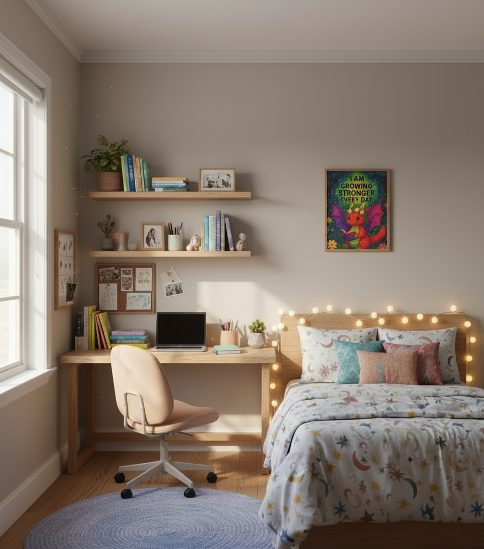 Growing Stronger Dragon Wall Art (8x10) – Inspirational Kids Decor – Positive Affirmation Print