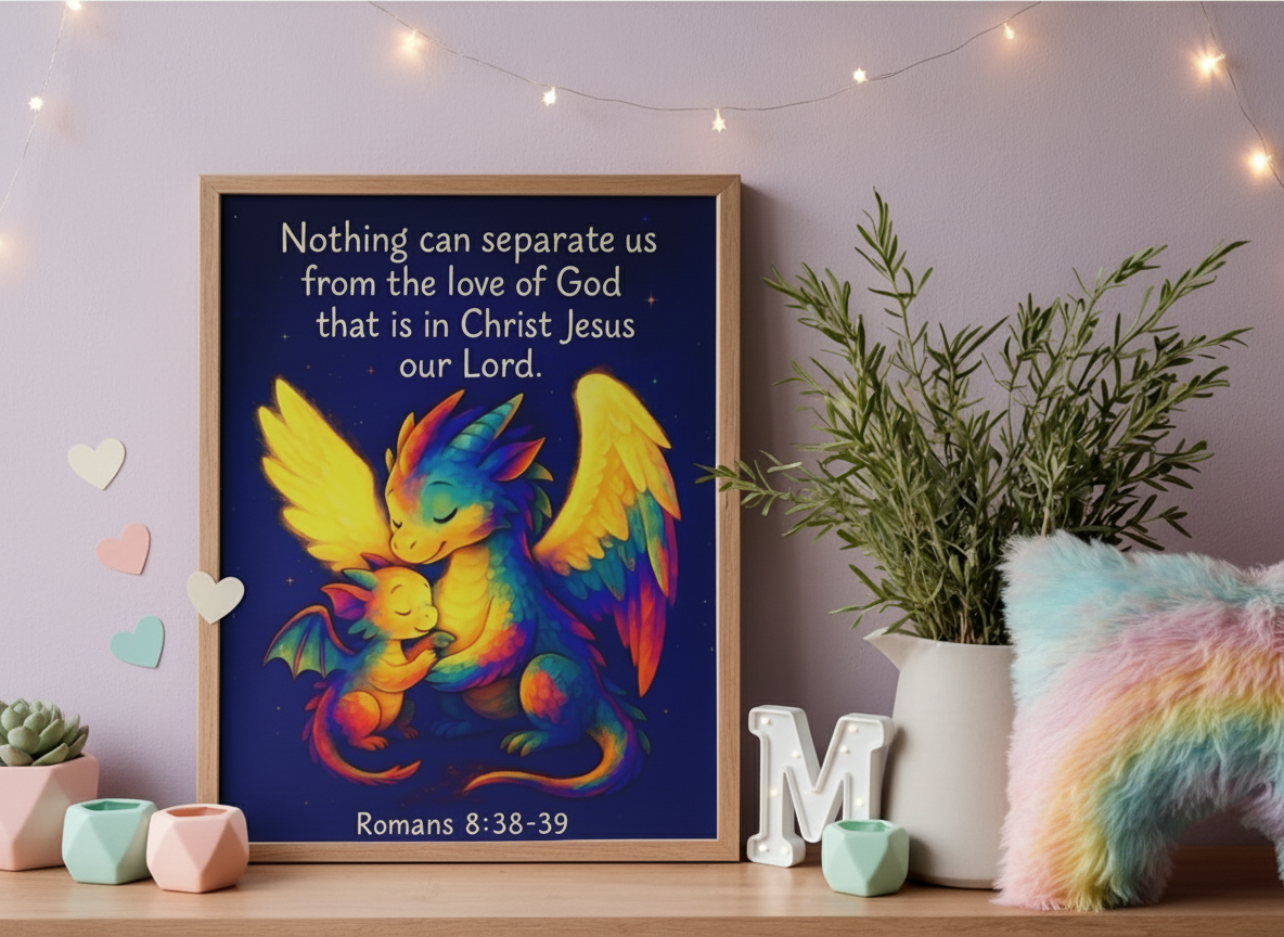 Romans 8:38–39 Dragon Wall Art (8x10) – “Nothing Can Separate Us” – Christian Kids Decor