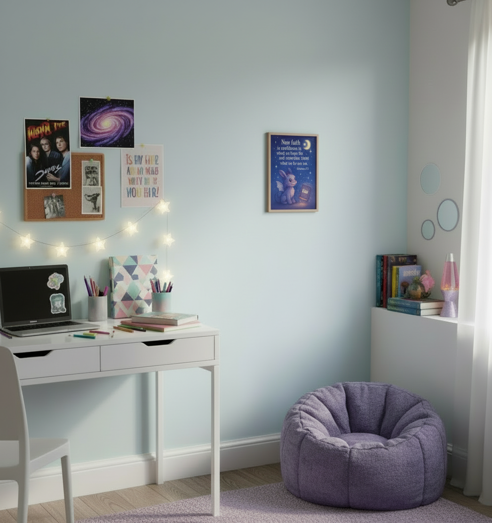 Hebrews 11:1 Bunny-Dragon Wall Art (8x10) – “Now Faith Is Confidence” – Christian Kids Decor