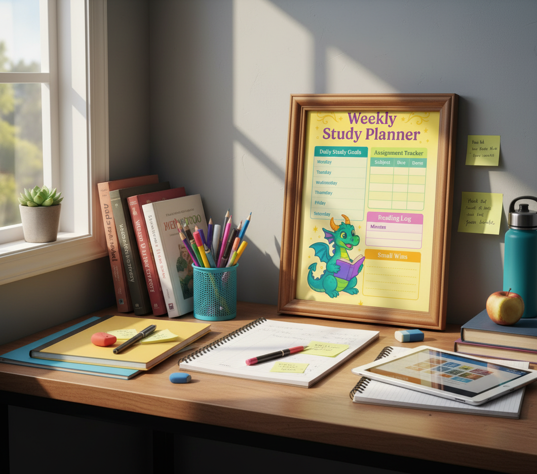 Weekly Study Planner – Dragon Hybrid Printable for Students