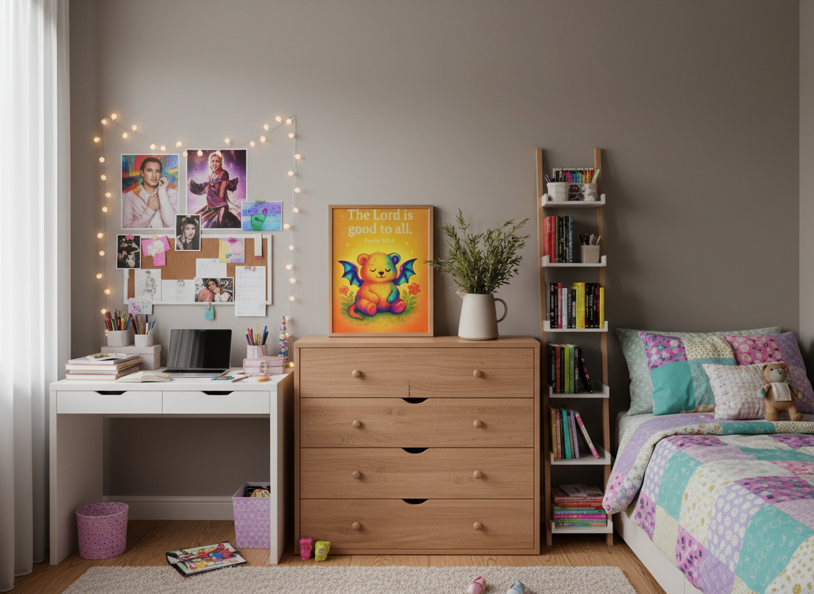 The Lord Is Good to All | Psalm 145:9 Rainbow Bear-Dragon Wall Art