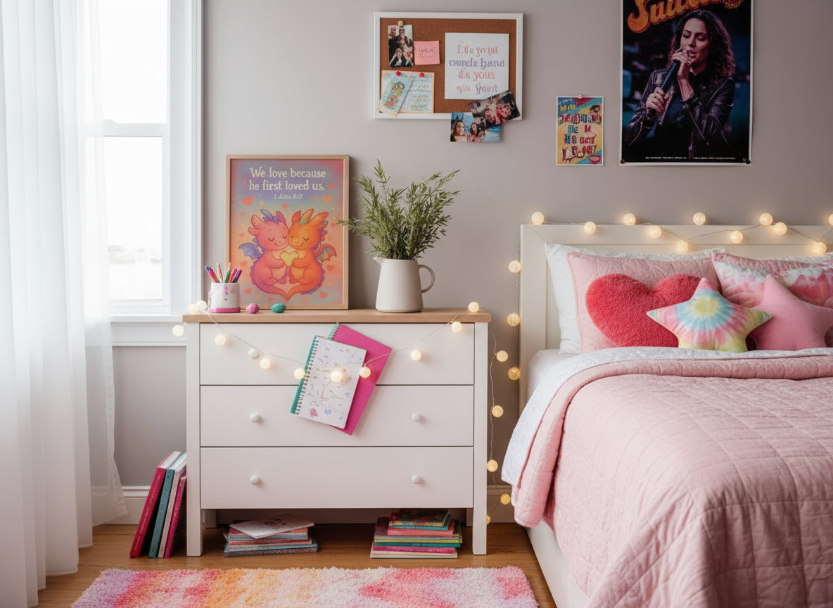 1 John 4:19 Dragon Wall Art (8x10) – We Love Because He First Loved Us – Christian Kids Decor