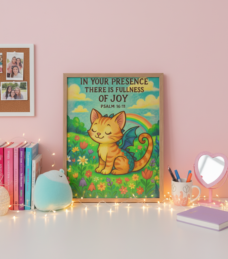 Fullness of Joy | Psalm 16:11 Cat-Dragon Wall Art