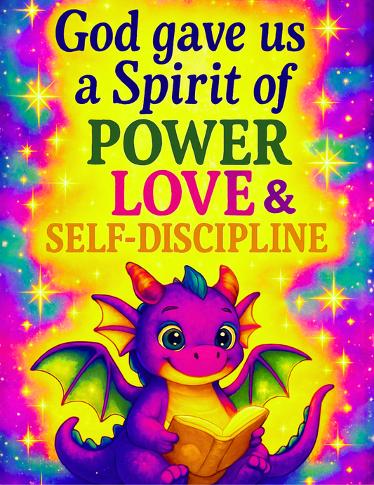 2 Timothy 1:7 Dragon Wall Art (8.5x11) – “Be Still and Know” – Christian Kids Print