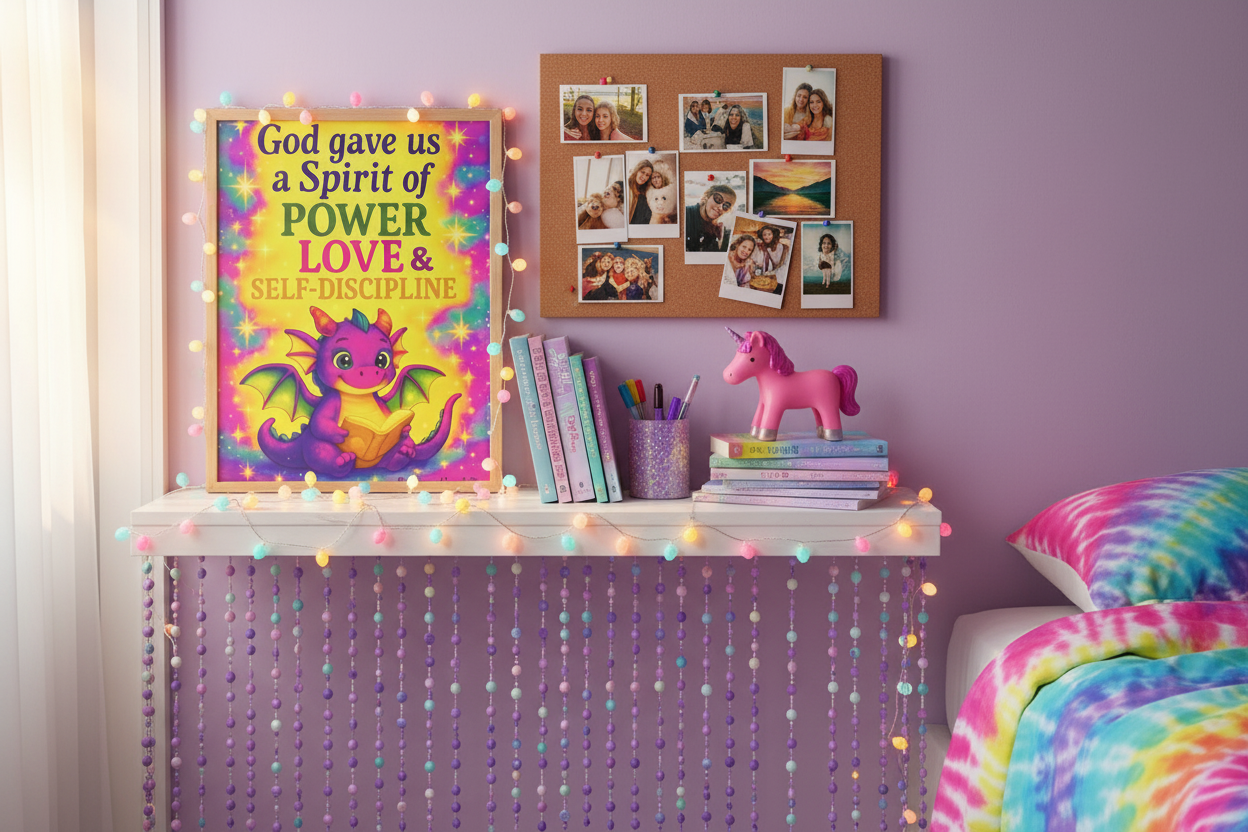 2 Timothy 1:7 Dragon Wall Art (8.5x11) – “Be Still and Know” – Christian Kids Print