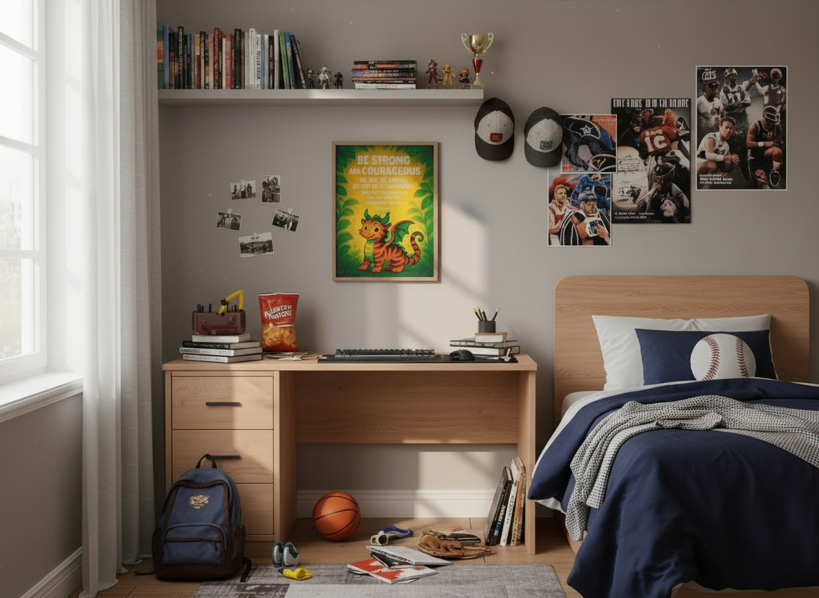 Joshua 1:9 Tiger-Dragon Wall Art (8x10) – Be Strong and Courageous – Christian Kids Decor