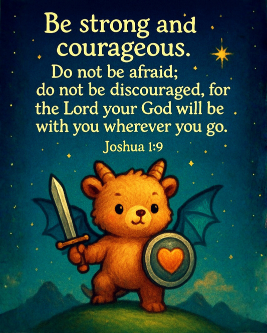 Joshua 1:9 Bear-Dragon Warrior Wall Art (8x10) – Be Strong and Courageous – Christian Kids Decor