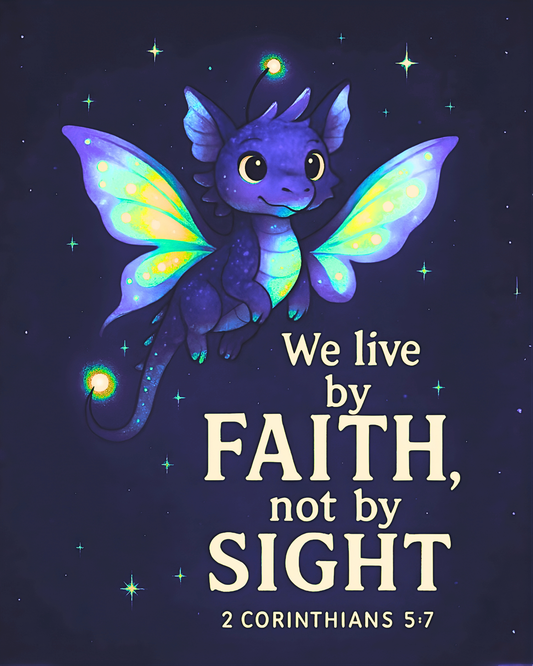 2 Corinthians 5:7 Dragon Wall Art (8x10) – Walk by Faith, Not by Sight – Inspirational Kids Decor
