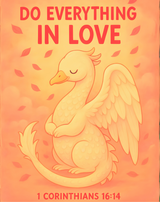 1 Corinthians 16:14 Goose-Dragon Wall Art (8x10) – Do Everything in Love – Christian Kids Decor