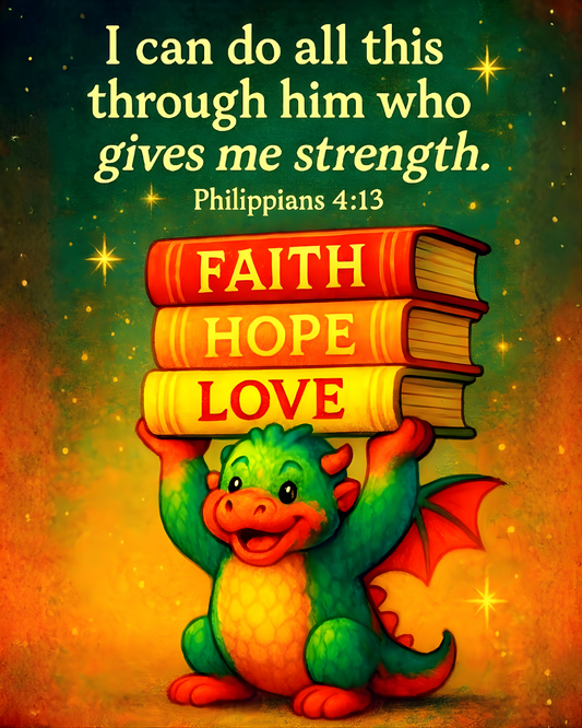 Philippians 4:13 Scripture Dragon Wall Art – Inspirational Christian Kids Decor