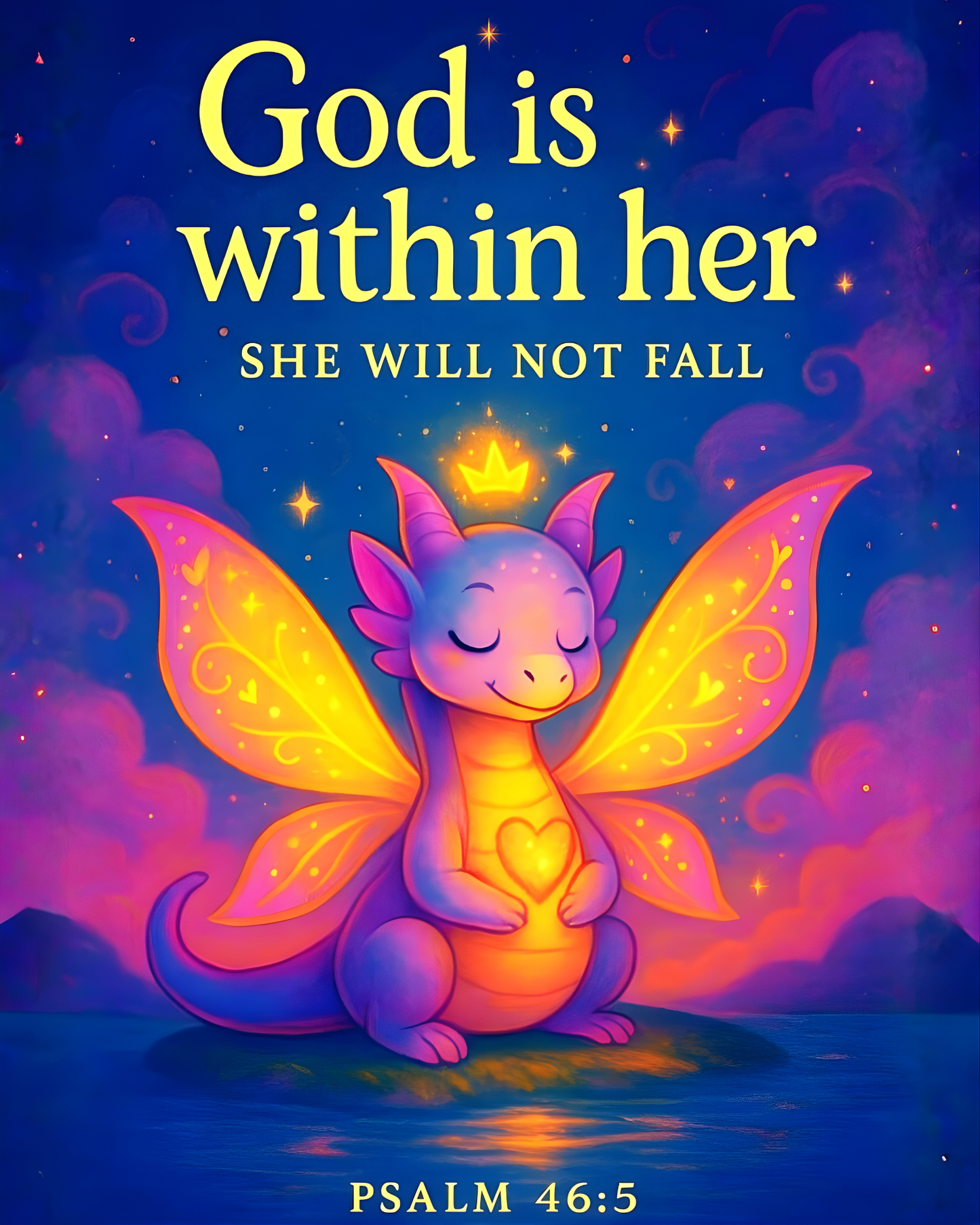 Psalm 46:5 Dragon Wall Art (8x10) – “God Is Within Her, She Will Not Fall” – Girls’ Christian Decor