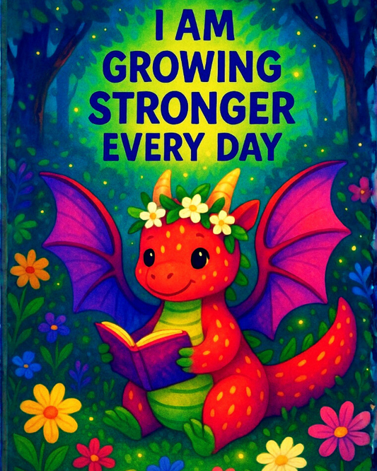 Growing Stronger Dragon Wall Art (8x10) – Inspirational Kids Decor – Positive Affirmation Print