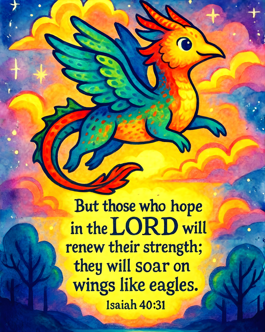 Isaiah 40:31 Eagle-Dragon Wall Art (8x10) – Those Who Hope in the Lord – Christian Kids Decor