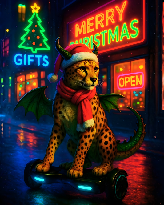 Hoverboard Santa Cheetah Wall Art