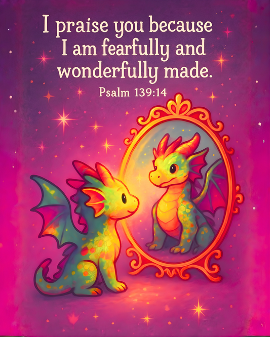 Psalm 139:14 Mirror-Dragon Wall Art (8x10) – Fearfully and Wonderfully Made – Christian Kids Decor