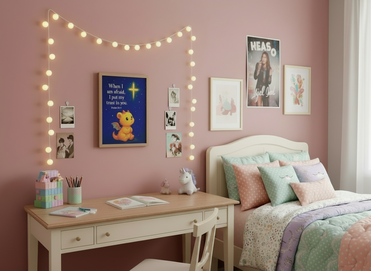 Psalm 56:3 Bear-Dragon Wall Art (8x10) – “When I Am Afraid, I Put My Trust in You” – Christian Kids Decor