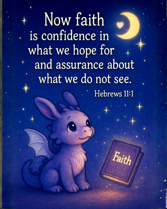 Hebrews 11:1 Bunny-Dragon Wall Art (8x10) – “Now Faith Is Confidence” – Christian Kids Decor