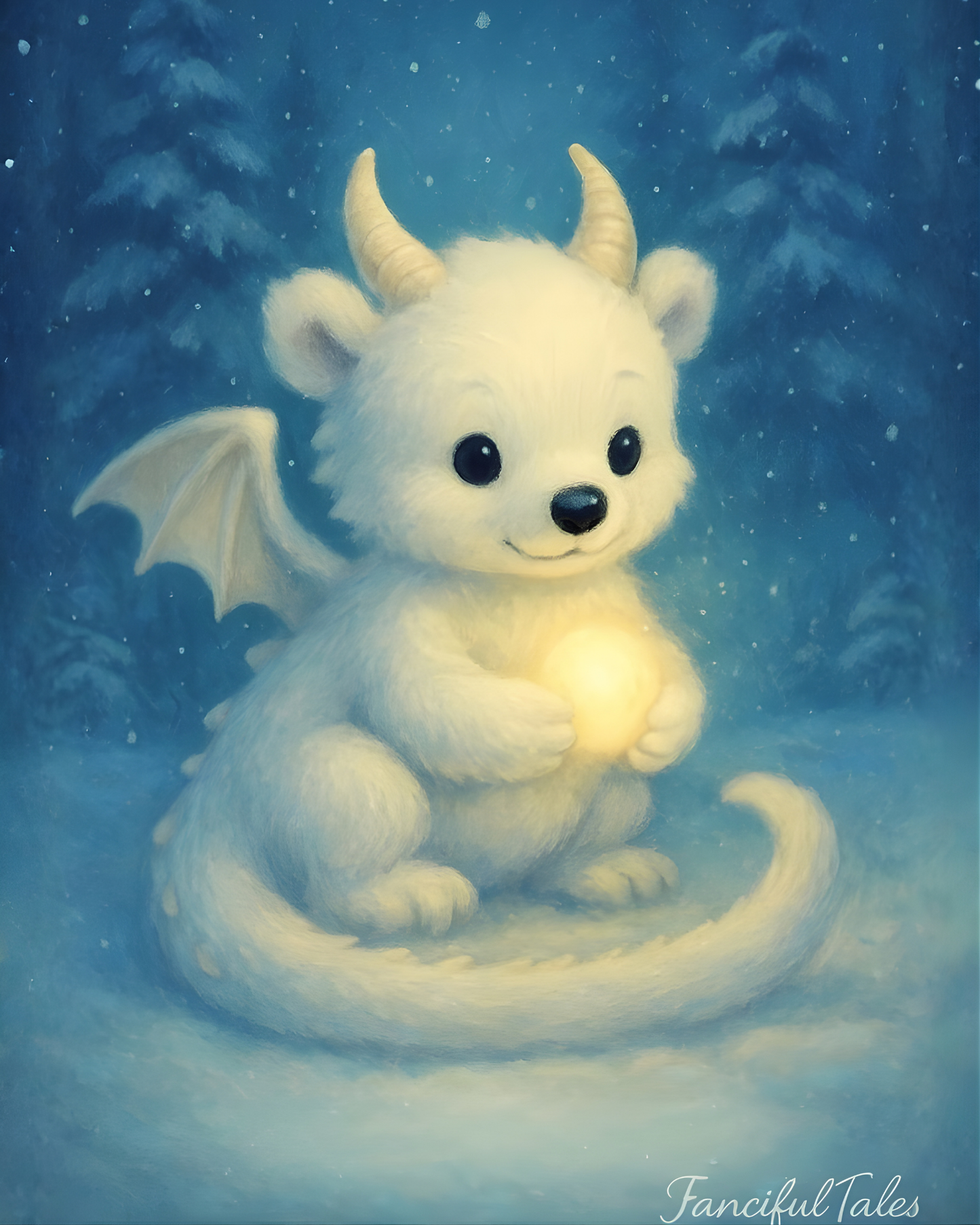 Gentle Polar Bear Dragon Wall Art – Cozy Fantasy Art Print