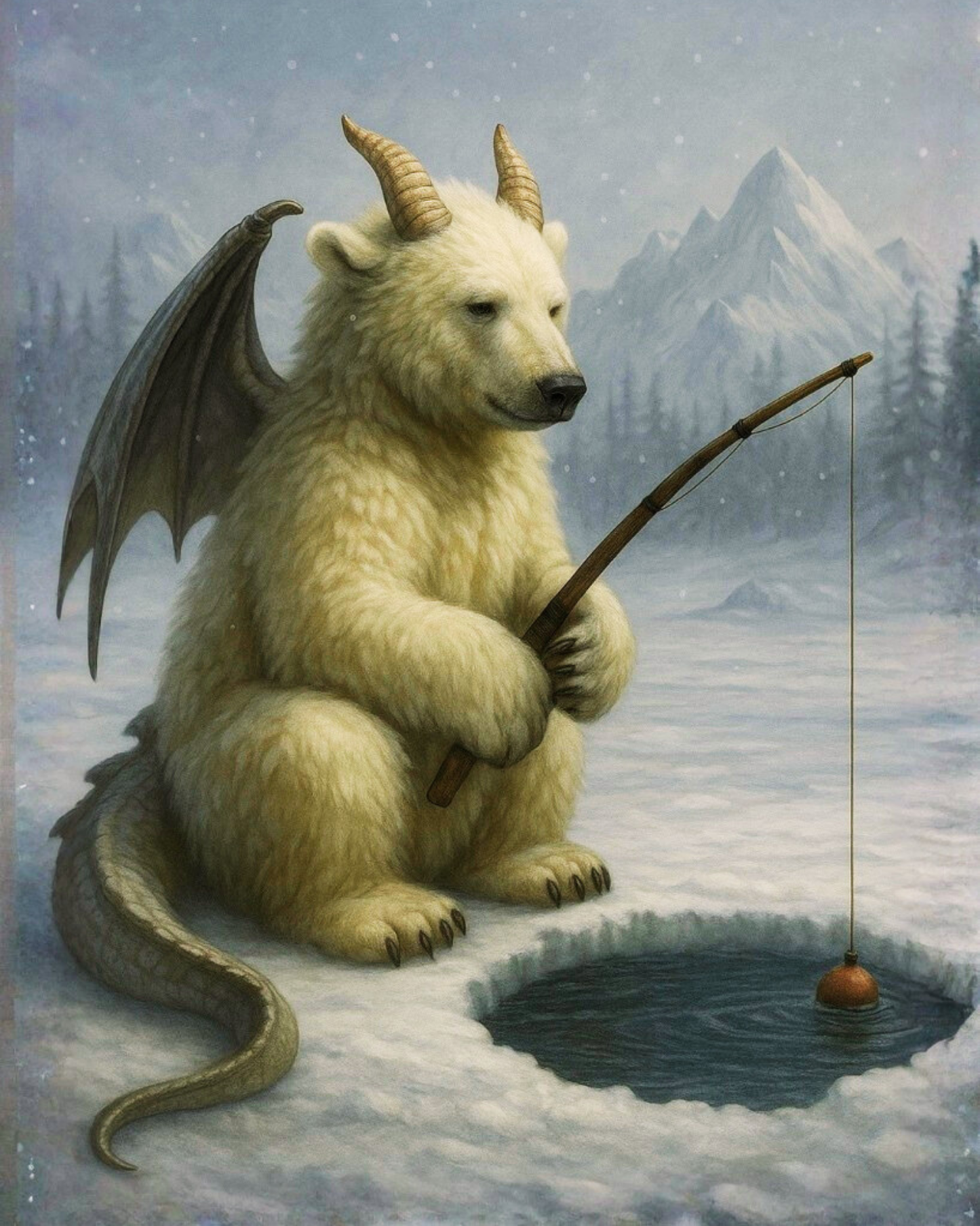 Polar Bear Dragon Wall Art – Cozy Winter Fantasy Print