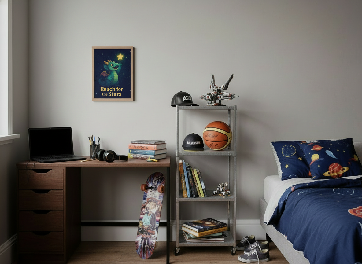 Reach for the Stars Dragon Wall Art – Inspirational Fantasy Print