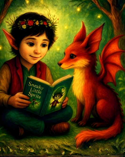 Forest Reading Time – Sprite & Fox-Dragon Wall Art