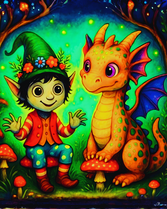 Playful Sprite & Dragon Wall Art