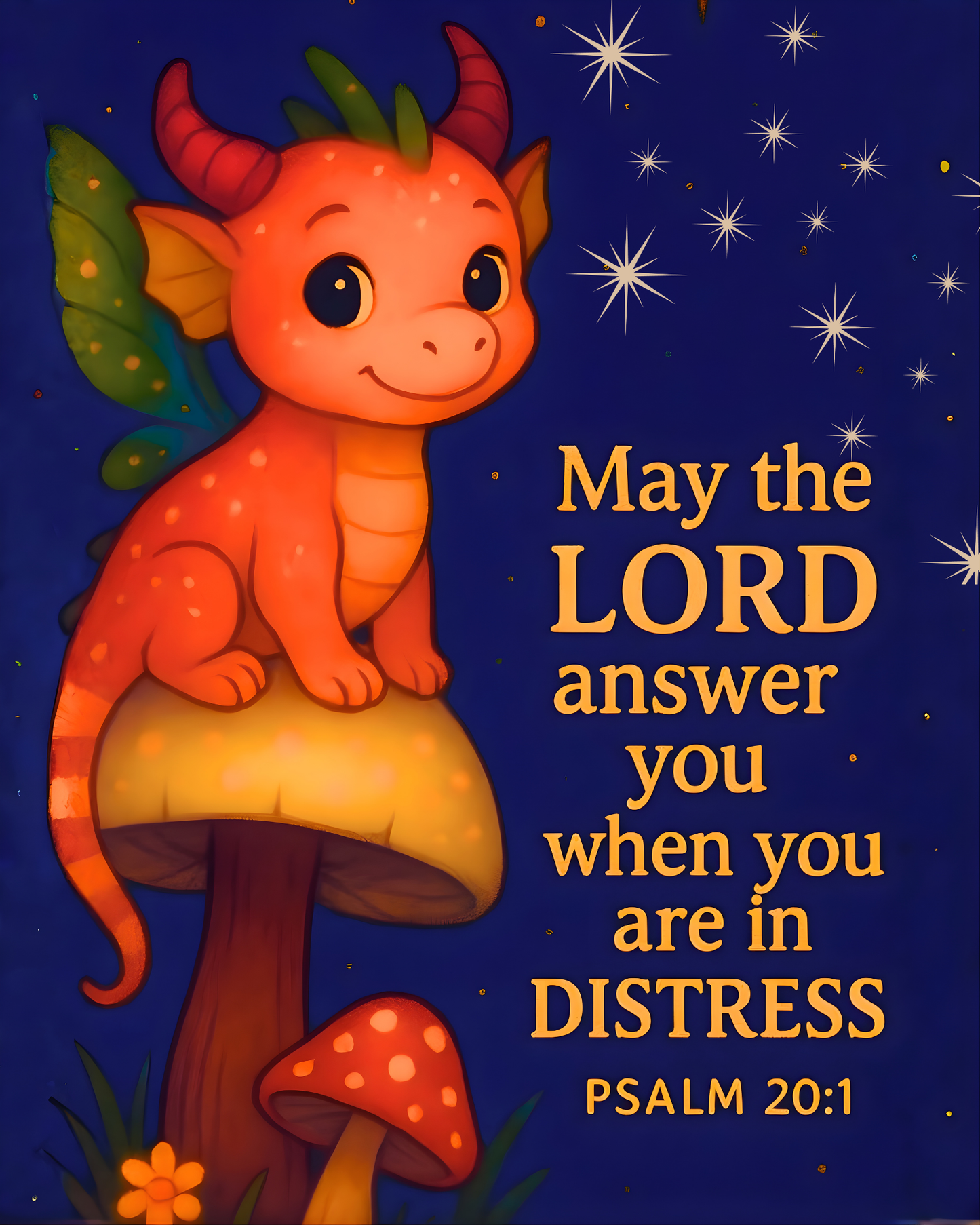The Lord Answers in Distress | Psalm 20:1 Mushroom-Dragon Wall Art
