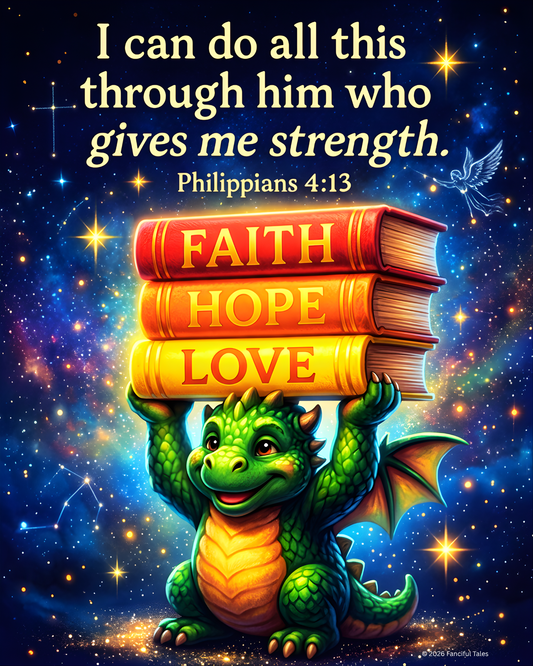 Philippians 4:13 Scripture Dragon Wall Art – Inspirational Christian Kids Decor