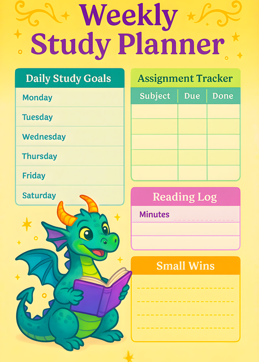 Weekly Study Planner – Dragon Hybrid Printable for Students