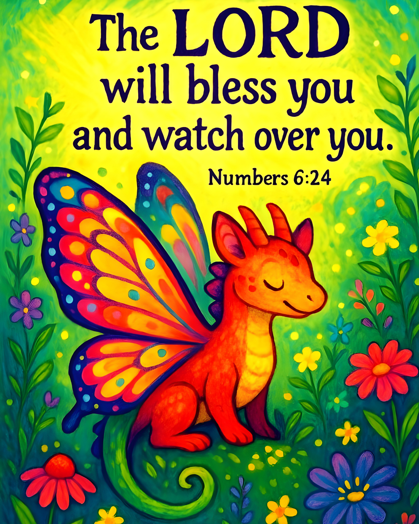 Numbers 6:24 Butterfly-Dragon Wall Art (8x10) – “The LORD Will Bless You” – Christian Kids Decor