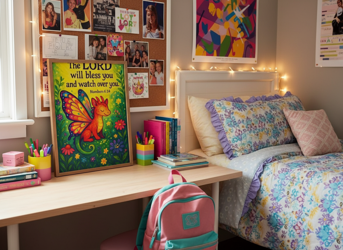 Numbers 6:24 Butterfly-Dragon Wall Art (8x10) – “The LORD Will Bless You” – Christian Kids Decor